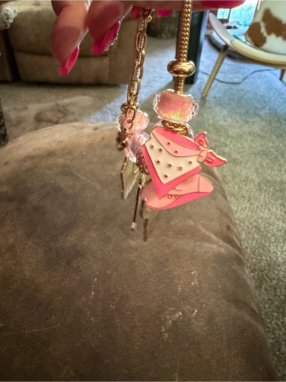 Gold-Tone Pink Charm Bracelet with Crystal Beads